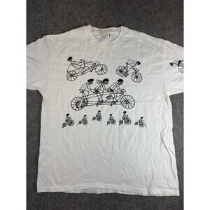 VINTAGE 90s Pog Bicycle Shirt Mens White Graphic Single Stitch Tee Novelty XL